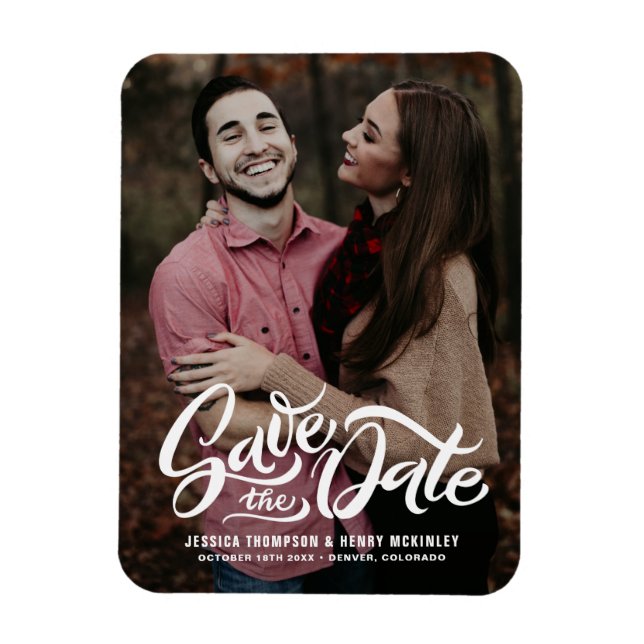 Magnet Flexible Photo en gras blanc Enregistrer l'aimant de date (Vertical)