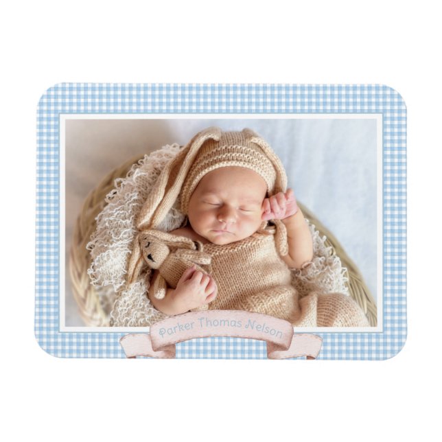 Magnet Flexible Photo En vichy bébé bleu (Horizontal)