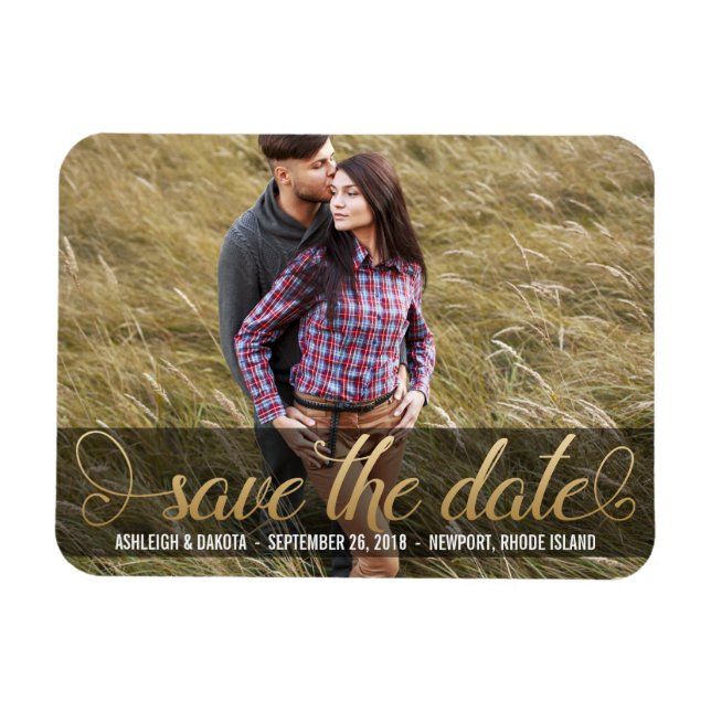 Magnet Flexible Photo Enregistrer La Date | Or Faux (Horizontal)
