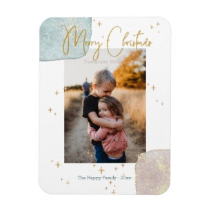 Magnet Flexible Photo Famille Moderne Joyeux Script Gold Aquarelle