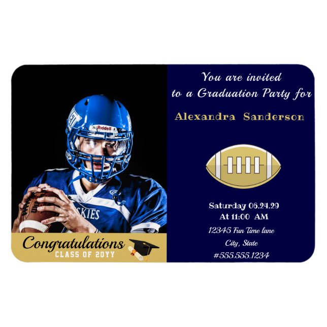 Magnet Flexible Photo Football joueur fête de graduation marine bl (Horizontal)