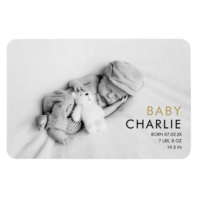Magnet Flexible Photo Gold moderne Faire-part de naissance bébé (Horizontal)