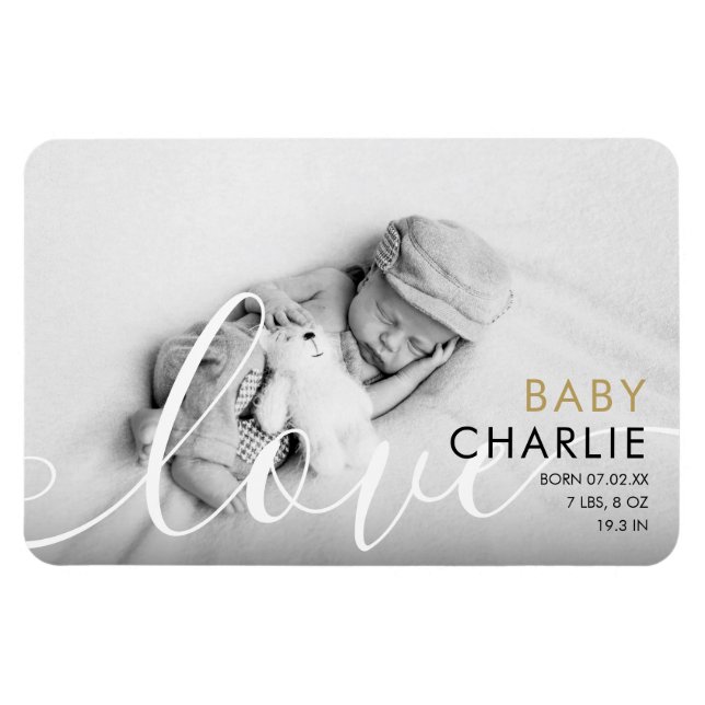 Magnet Flexible Photo Gold moderne Faire-part de naissance bébé (Horizontal)