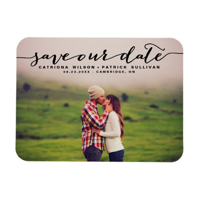 Magnet Flexible Photo manuscrite noire Enregistrer notre date (Horizontal)