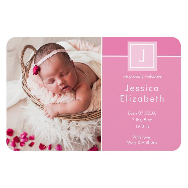Magnet Flexible Photo moderne bébé Monogramme Faire-part de naissa (Horizontal)