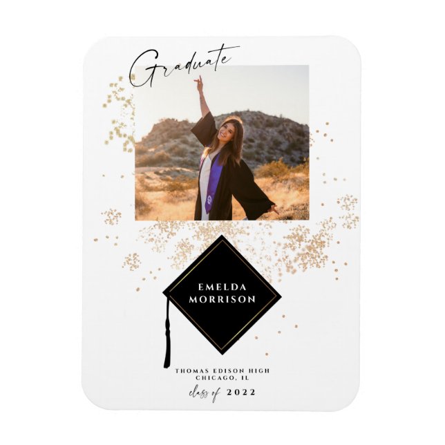 Magnet Flexible Photo moderne Gold Graduation Party Faire-part Ma (Vertical)
