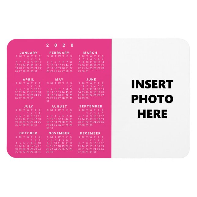 Magnet Flexible Photo personnalisée 2020 | Calendrier magenta rose (Horizontal)