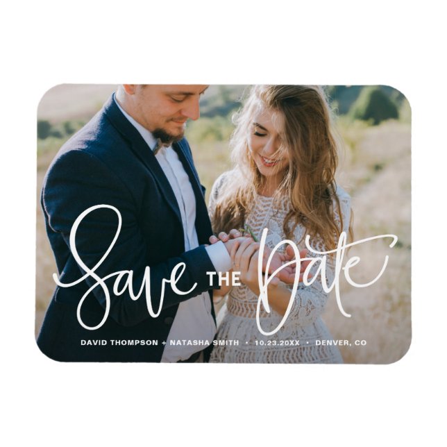 Magnet Flexible Photographie blanc joli main Enregistrer la date (Horizontal)