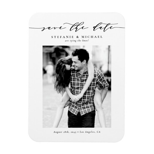 Magnet Flexible Photographie de script en noir Enregistrer la date (Vertical)