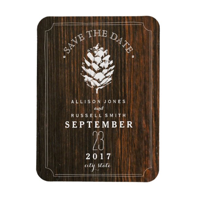 Magnet Flexible Pinecone Grange Bois Enregistrer La Date (Vertical)