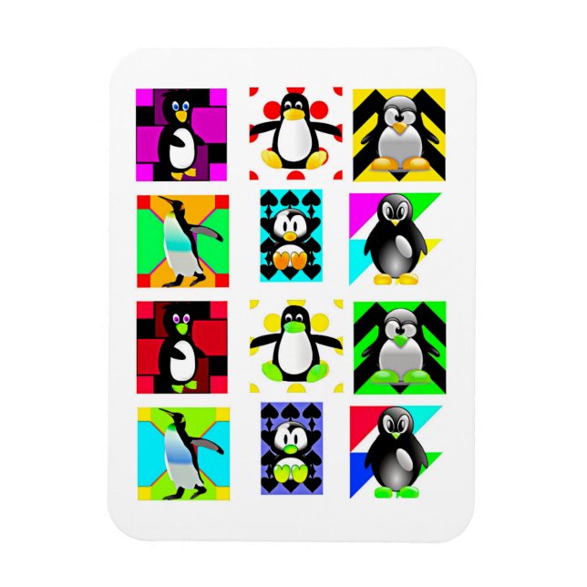 Magnet Flexible Pingouin Cartoon Oiseaux Collage d'art Abstrait (Vertical)
