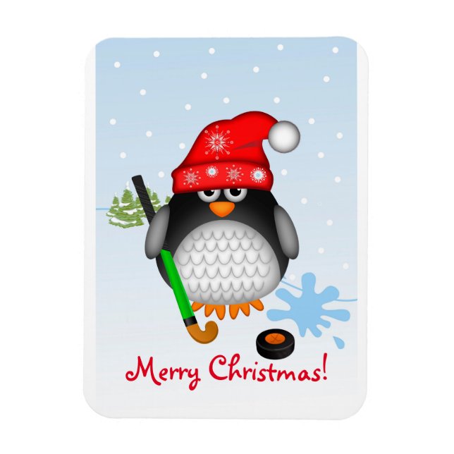 Magnet Flexible Pingouin de hockey de Noël mignon et aimant texte  (Vertical)