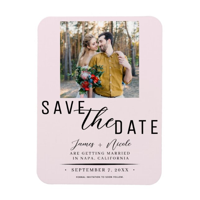 Magnet Flexible Pink Blush Enregistrer la date Mariage photo (Vertical)