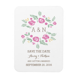 Magnet Flexible Pink Country Floral Monogramme Enregistrer la date