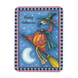 MAGNET FLEXIBLE PINK FLAMANT ROSE WITCH, VOL AU-DESSUS DE LA LUNE