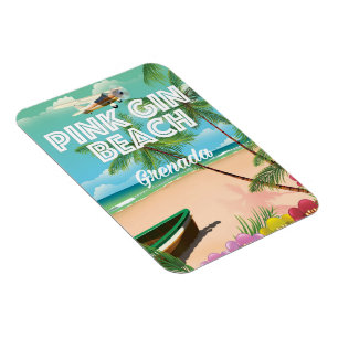 Magnet Flexible pink gin beach Grenada travel poster