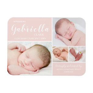 Magnet Flexible Pink Photo Collage bébé fille Faire-part de naissa
