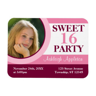 Magnet Flexible Pink Photo Sweet 16 Party Invitation Aimant plat