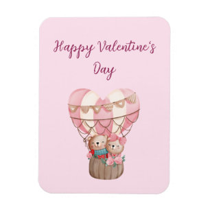 Magnet Flexible Pink Valentine's Day en peluche ours montgolfière