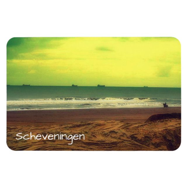 Magnet Flexible Plage De Scheveningen Filtrée Et Un Cheval (Horizontal)