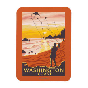 Magnet Flexible Plage et cerfs-volants - Côte Washington