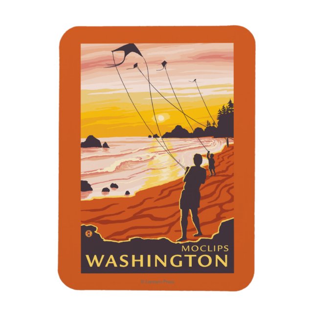 Magnet Flexible Plage et cerfs-volants - Moclips, Washington (Vertical)
