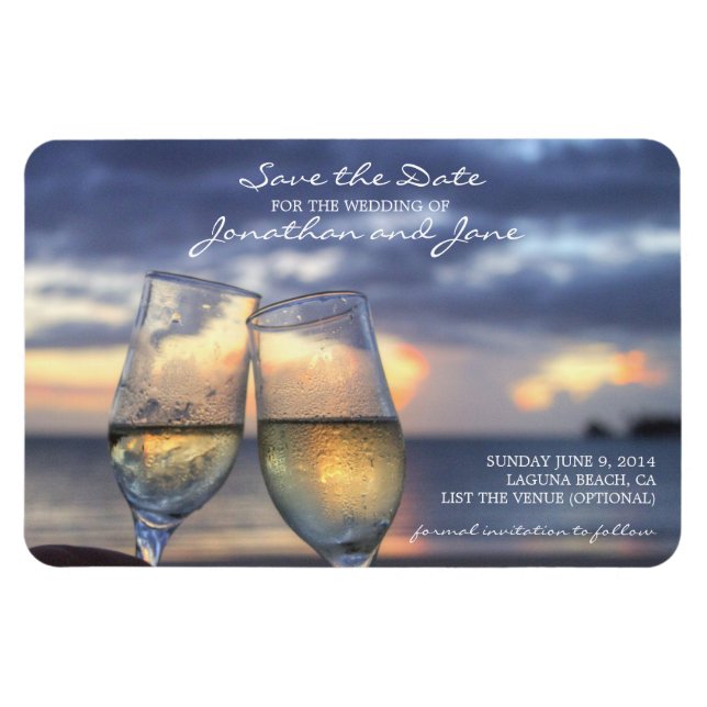 Magnet Flexible Plage Ocean Mariage Champagne Glass Enregistrer la (Horizontal)