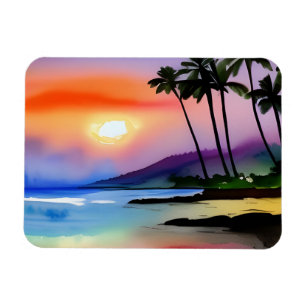 Magnet Flexible Plage tropicale aquarelle panoramique