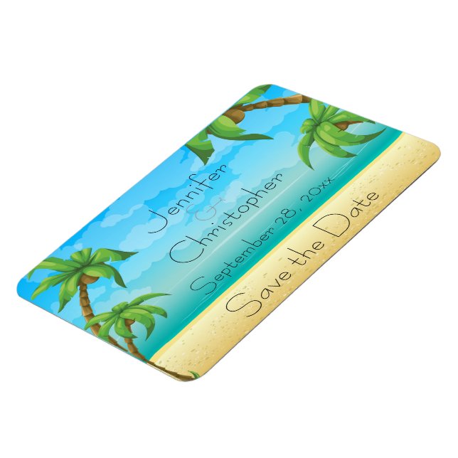 Magnet Flexible Plage tropicale et palmiers Sauvez la date (Côté Gauche)