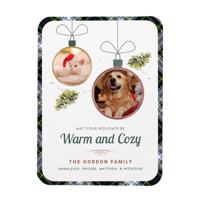 Magnet Flexible Plaid Family Christmas Photos d'animaux de compagn (Vertical)