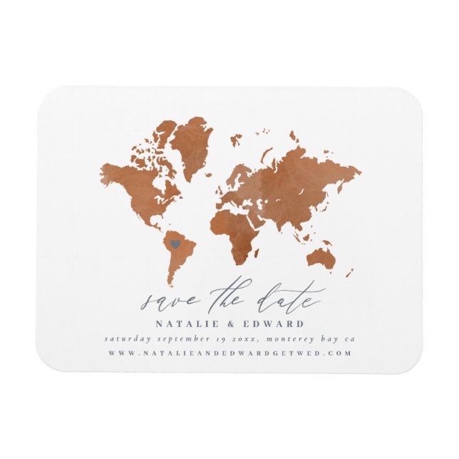 Magnet Flexible Plan du monde de l'aquarelle rouille faire-part ma (Horizontal)