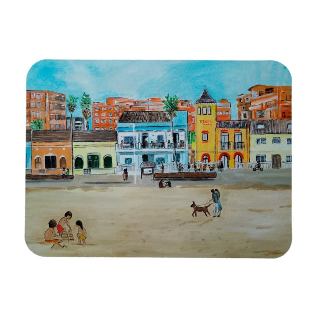 Magnet Flexible Playa de la Malvarrosa Painting by Alfred Fox (Horizontal)