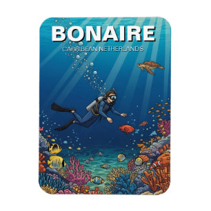 Magnet Flexible Plongeur de Bonaire Caraïbes Pays-Bas Plongée sous