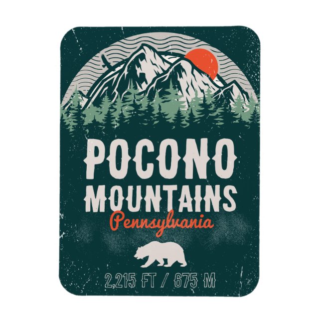 Magnet Flexible Poconos Pennsylvania PA Mountain Cadeau Retro (Vertical)
