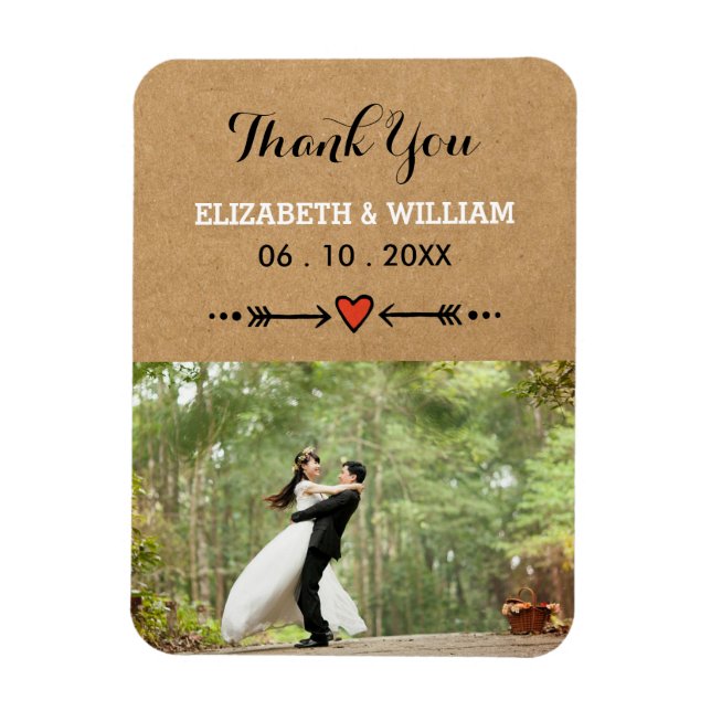Magnet Flexible Poignées et flèches roses Merci Mariage rustique (Vertical)