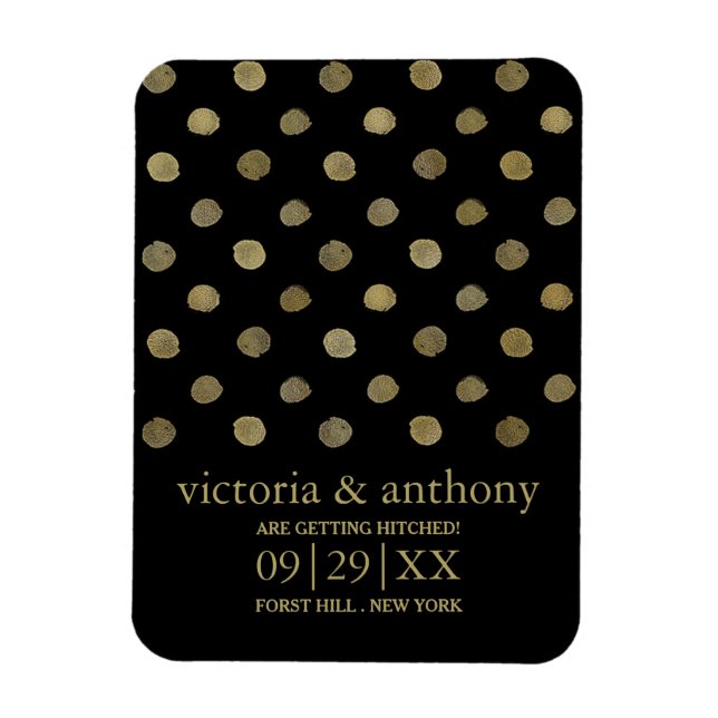 Magnet Flexible Pois Black & Gold modernes Enregistrer la date (Vertical)