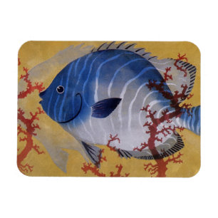 Magnet Flexible Poisson bleu tropical Vieille illustration Corail 