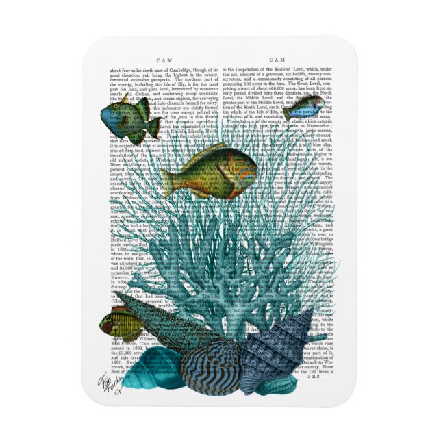Magnet Flexible Poissons, coquillages bleus et coraux (Vertical)