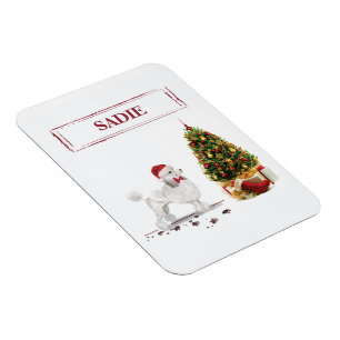Magnet Flexible Poodle blanc Funny Chien de Noël avec arbre