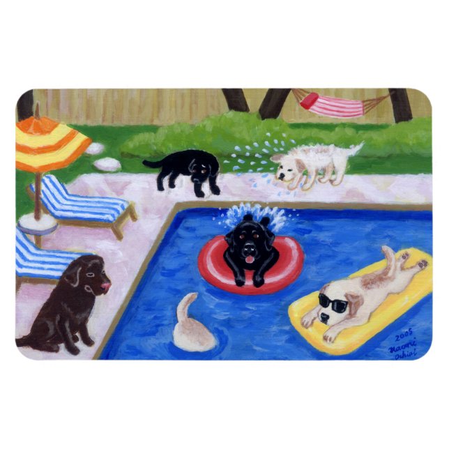 Magnet Flexible Pool Party Labradors Peinture amusante (Horizontal)