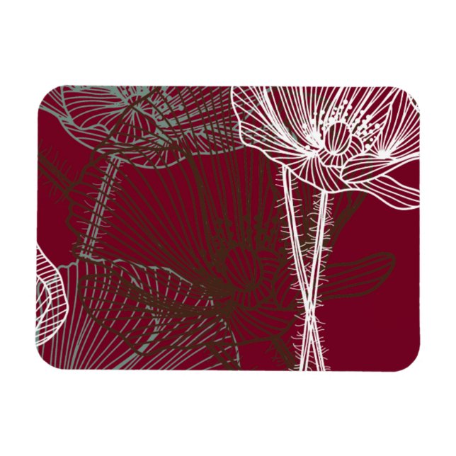 Magnet Flexible Poppies tirées à la main sur rouge (Horizontal)