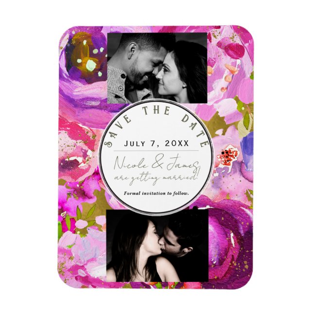 Magnet Flexible Pops de rose et violet floral vibrant Enregistrer  (Vertical)