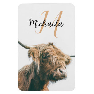 Magnet Flexible Portrait de vache Highland nom personnalisé monogr