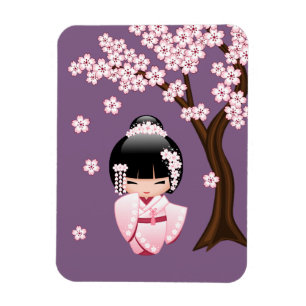 Magnet Flexible Poupée blanche de Kokeshi de kimono - fille de