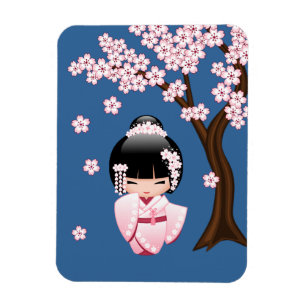 Magnet Flexible Poupée blanche Kimono Kokeshi - mignonne Geisha Gi