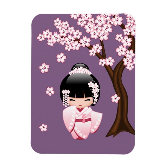 Magnet Flexible Poupée blanche Kimono Kokeshi - mignonne Geisha Gi (Vertical)