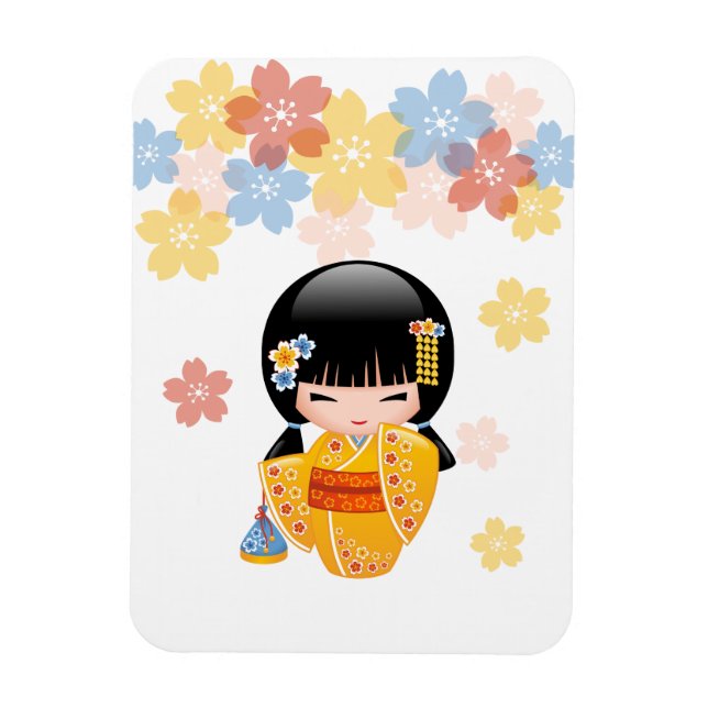 Magnet Flexible Poupée d'été Kokeshi - Kimono Jaune Geisha Girl (Vertical)