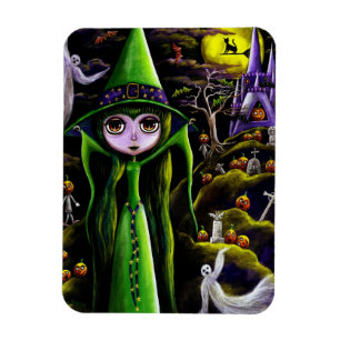 Magnet Flexible Poupée éffrayante verte sorcière Gros yeux Citroui