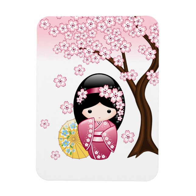 Magnet Flexible Poupée Kokeshi Printemps - Cute Japonaise Geisha G (Vertical)