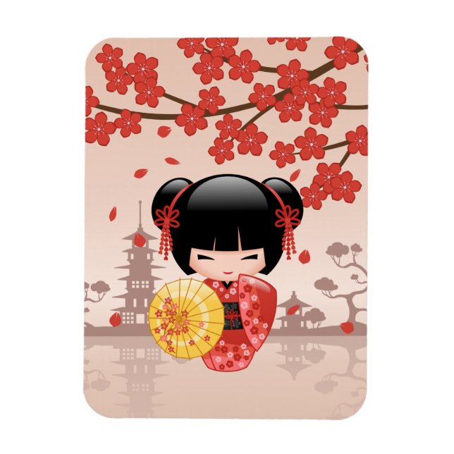 Magnet Flexible Poupée rouge Sakura Kokeshi - Geisha japonais (Vertical)